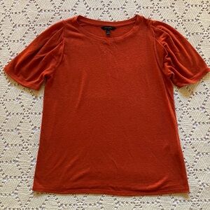 Banana Republic red knit sweater top puff sleeves sz PS